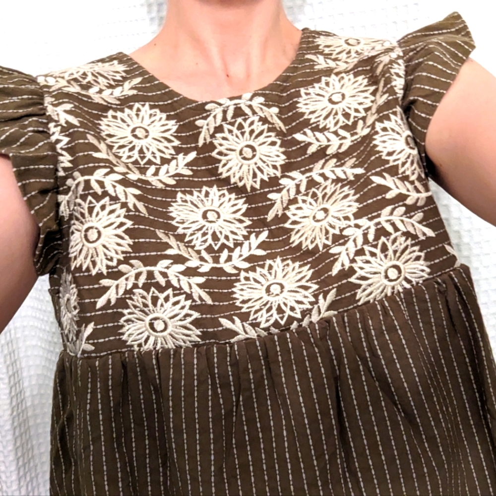 THML embroidered striped green top M